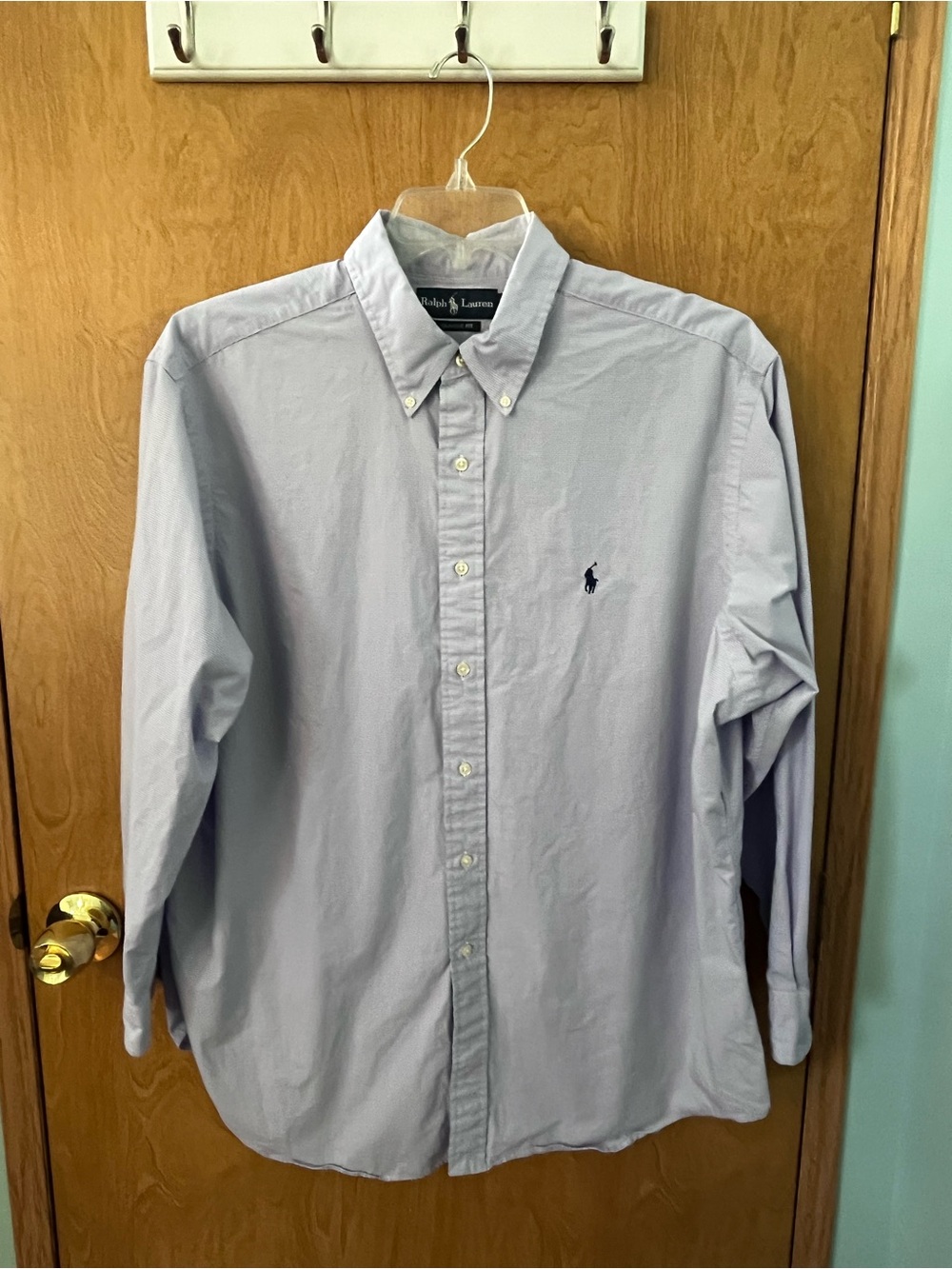 Ralph Lauren Classic Fit Shirt Blue White Micro Gingham Men’s Size 17 1/2 EUC